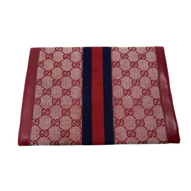 Gucci Gg Supreme Portfolio Print Portfolioclutch With Center Stripe Red Guccissimabluewhite Leather
