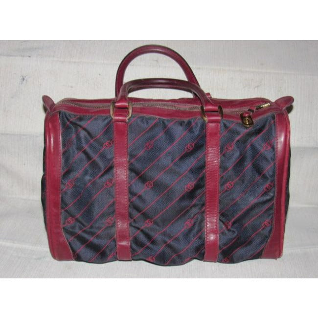 Gucci Vintage Pursesdesigner Purses Navy Canvas With Burgundyred Diagonal G Logo Print And Burgundyr