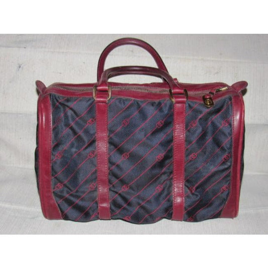 Gucci Vintage Pursesdesigner Purses Navy Canvas With Burgundyred Diagonal G Logo Print And Burgundyr