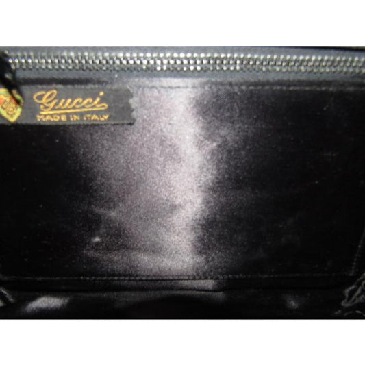 Gucci Evening W Early Enamel And Rhinestone Clasp Black Silk Corde Shoulder Bag