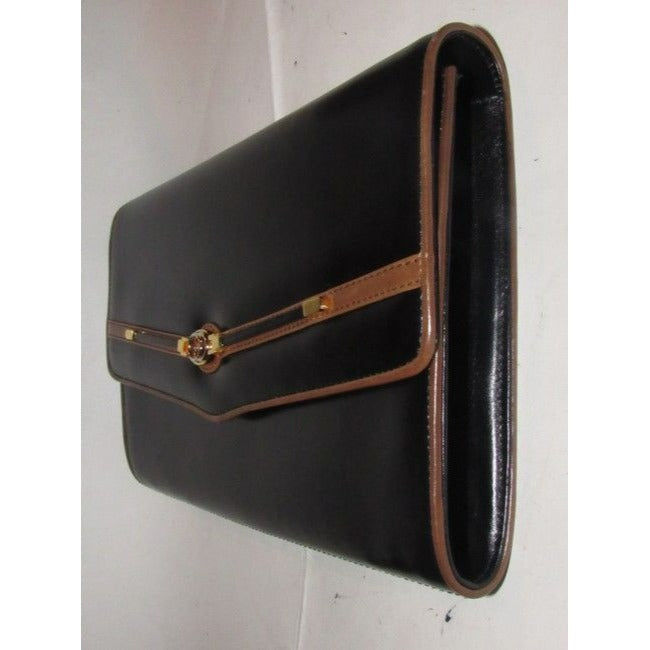 Gucci W Two Way Equestrian Accents Black Leather Shoulder Bag