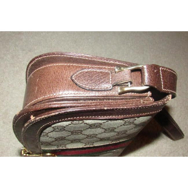 Gucci Horsebit Vintage Line Purses Brown Large G Logo Print Canvas And Brown Leather With A Red And