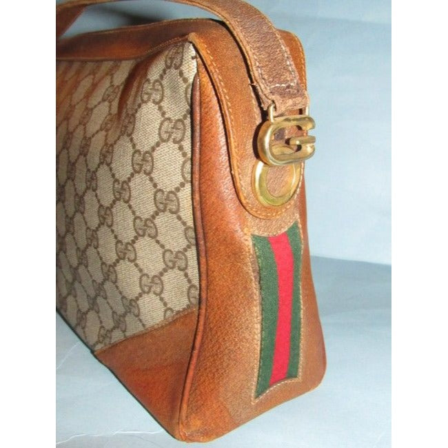 Gucci Sale Designer Purses Large G Logo Print Coated Canvas Brown Leather Red And Green Striped Sides