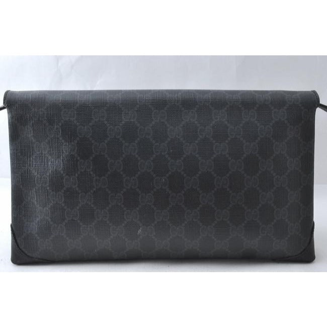 Gucci Clutch Two Way Grey On Black Guccissima Print Coated Canvas And Leather Shoulder Bag