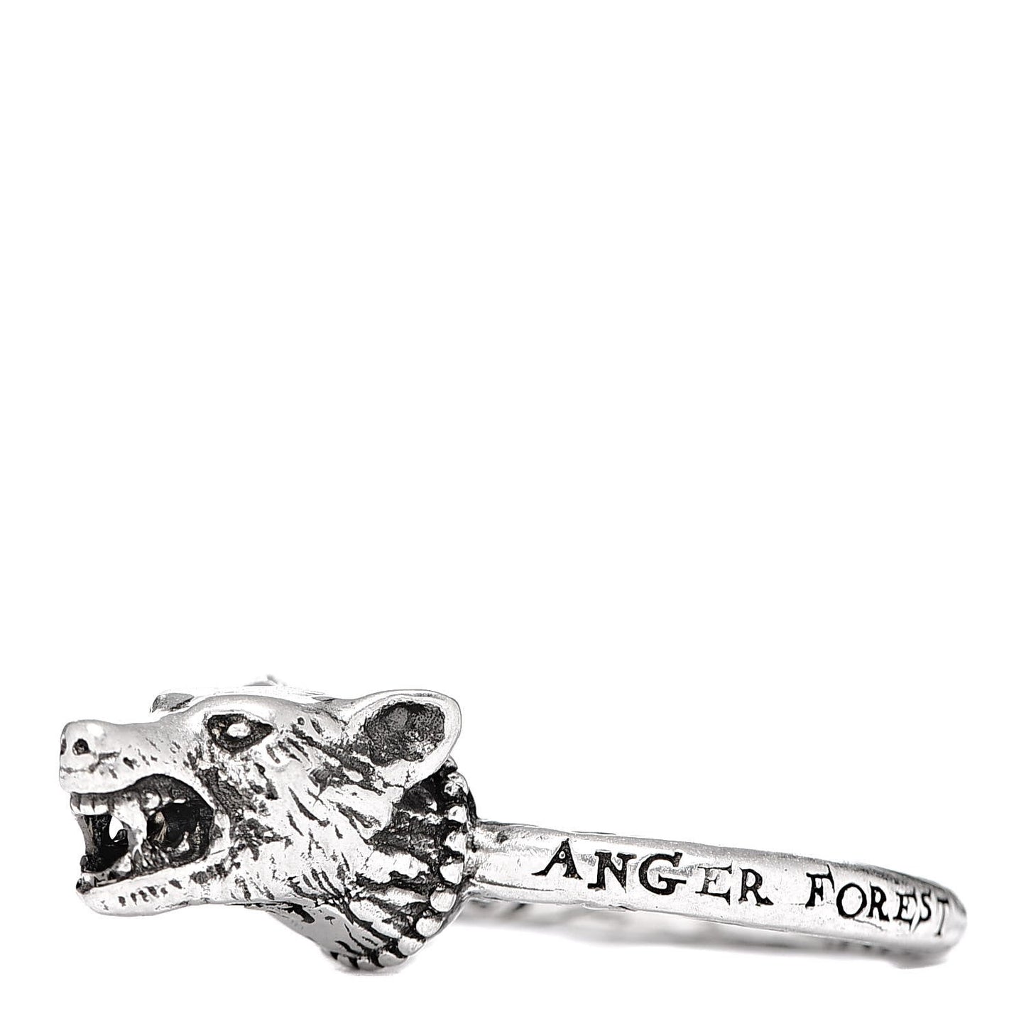 Gucci Anger Forest Wolf Head Ring in Sterling Silver