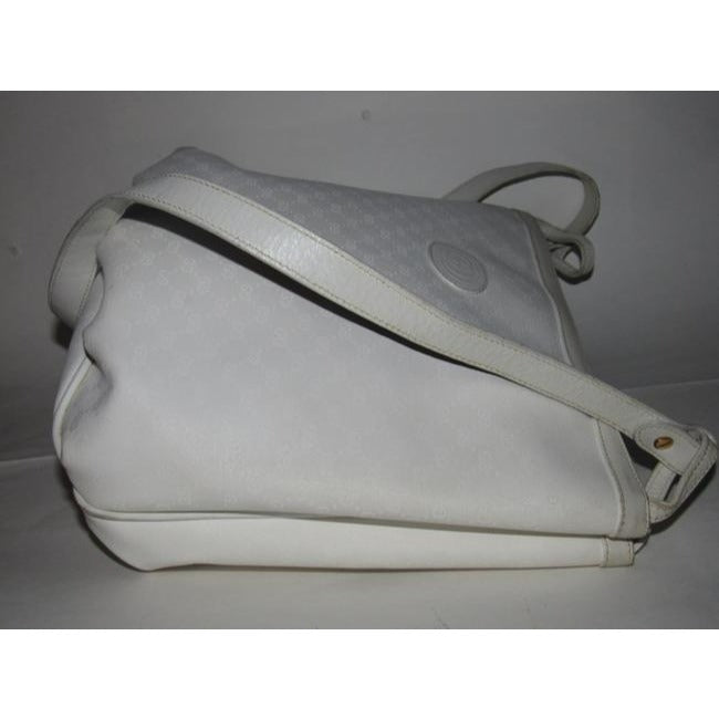 Gucci Vintage White Small G Logo Print Coated Canvas And White Leather Satchel