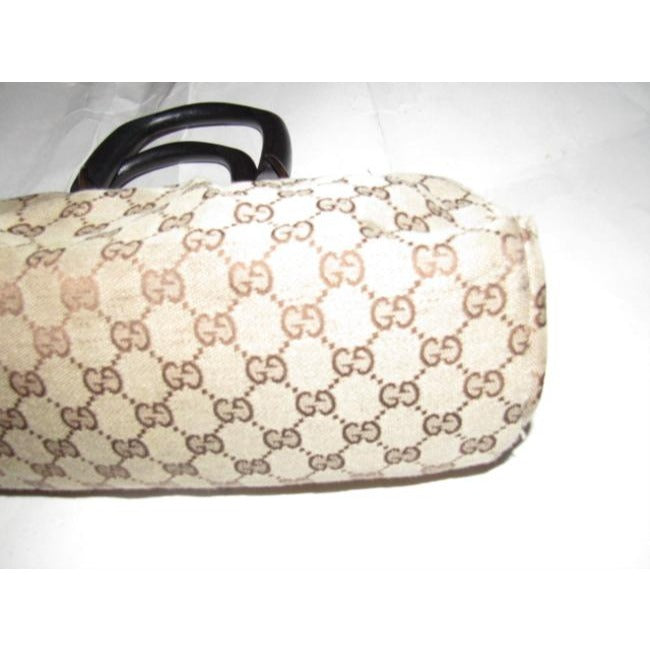 Gucci W Guccissima Canvasleather Top Handle Frame Brown G Logo Printwood Leathercanvaswood Satchel
