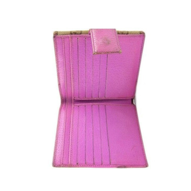Gucci Brown Large G Logo Canvas And Hot Pink Leather Vintage Wallet