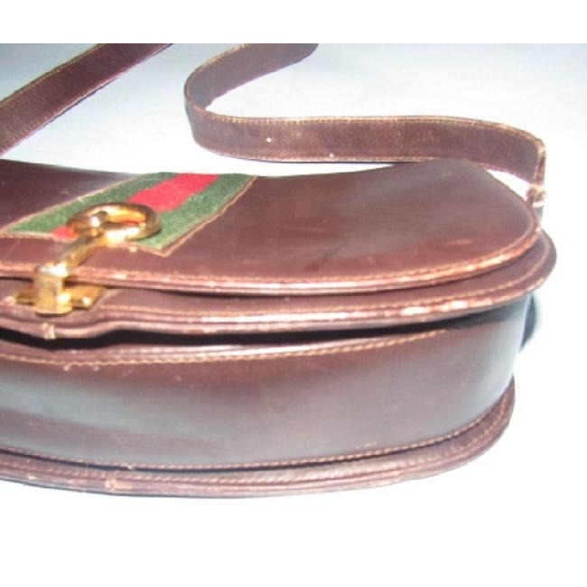 Gucci Horsebit W Hinged Clasp Sherry Stripe Brown Leather Shoulder Bag