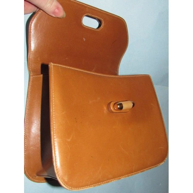 Gucci Vintage Caramel Leather With Tortoise Shell Lucite Bakelite And Gold Accent