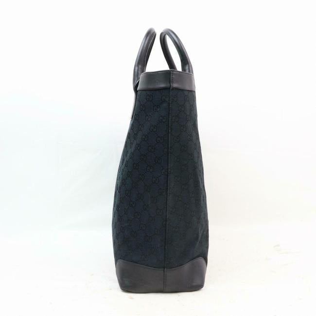 Gucci Gg Web And Shoppers Black Large G Logo Print Leathercanvas Tote
