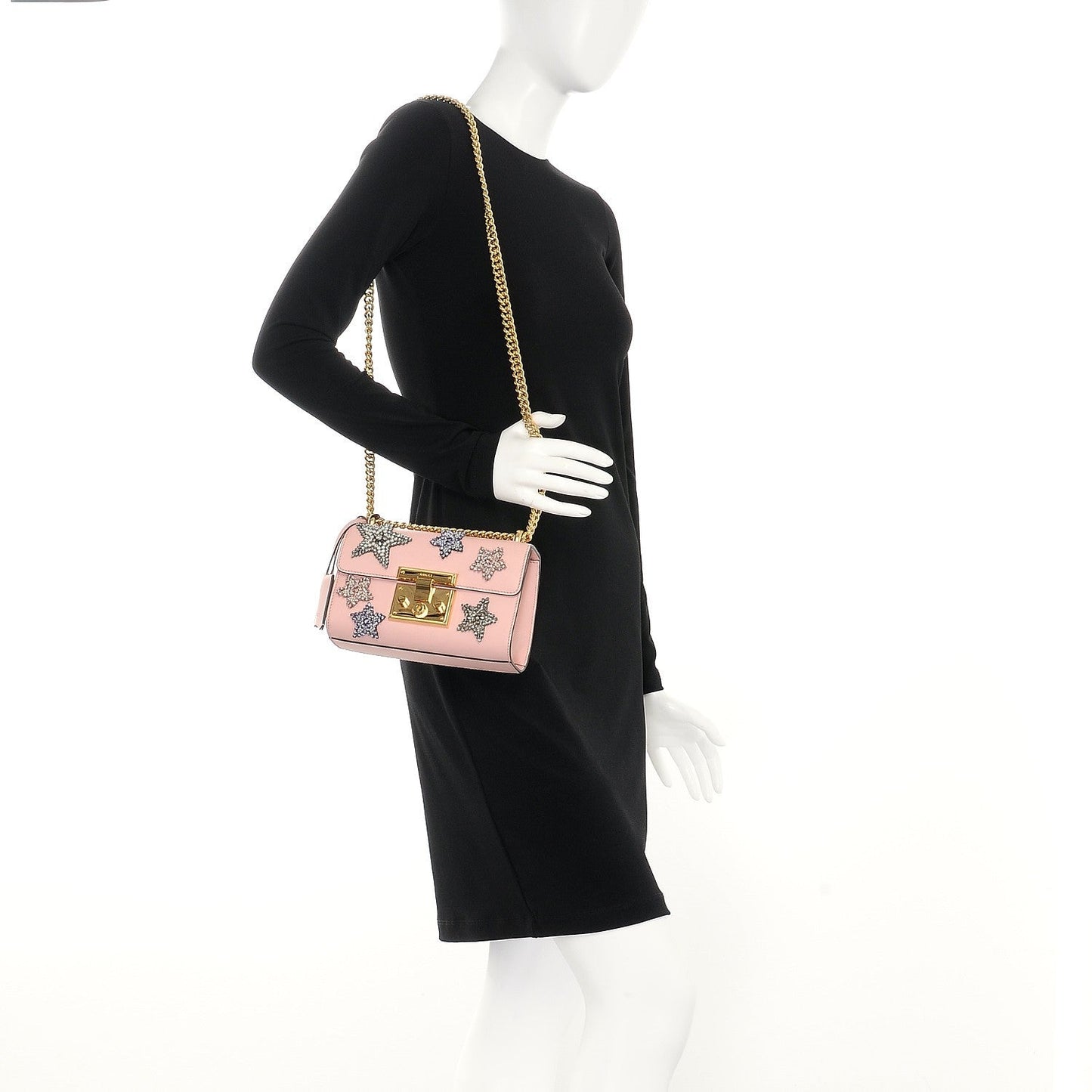 Gucci Crystal Star Small Padlock Shoulder Bag in Pink