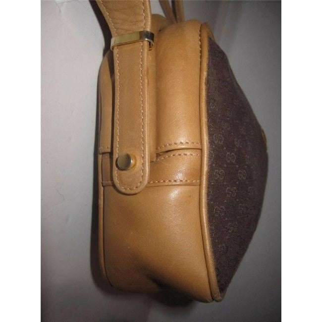 Gucci Vintage Shades Of Brown With Small G Logo Print Canvas Leather And Cross Body