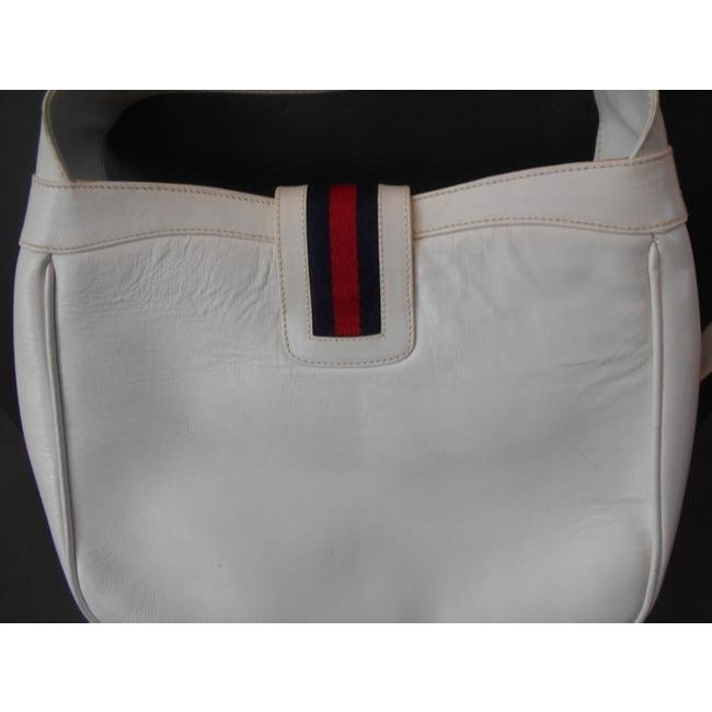 Gucci Vintage White Leather With Red And Blue Striped Accent And Large Gold G