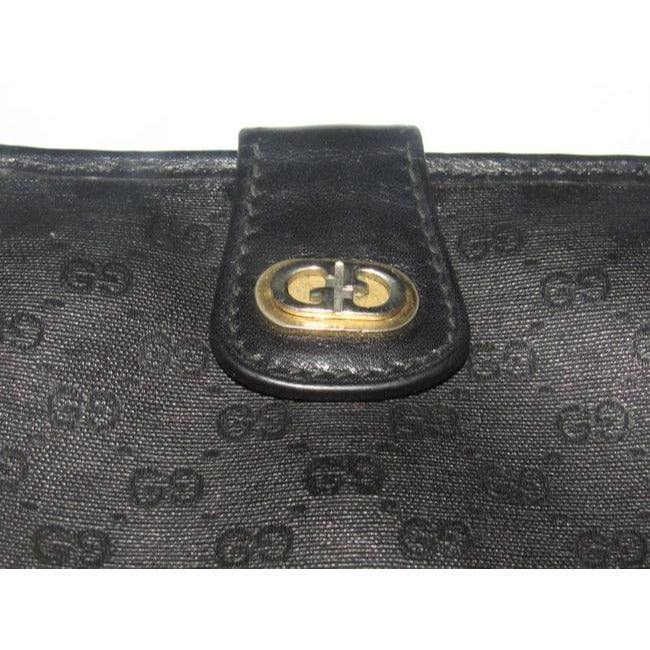 Gucci Black Small G Logo Print On Coated Canvas Black Leather Vintage Wallet