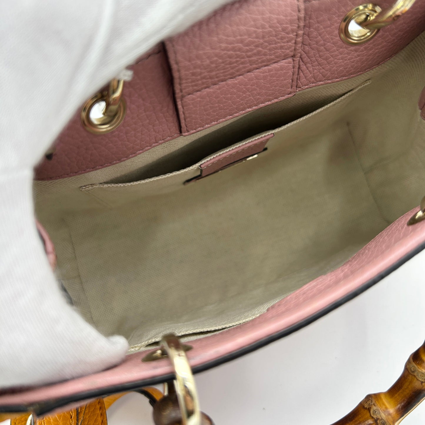 Gucci Calfskin Mini Bamboo Shopper Tote Fuchsia Orange LA8883
