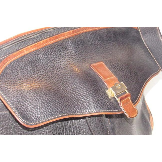 Gucci Vintage Black Pebbled Leather And Brown Smooth Leather Satchel