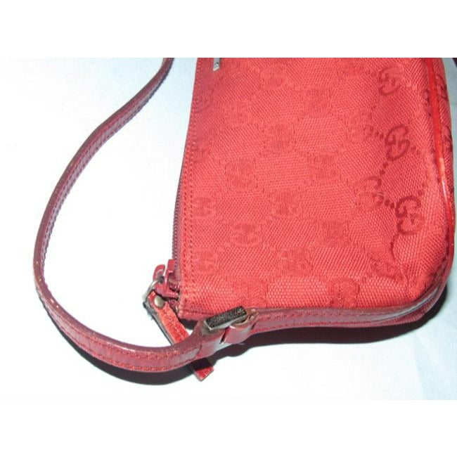 Gucci Pouchette Red Large G Logo Print Canvas And Leather Hobo Bag