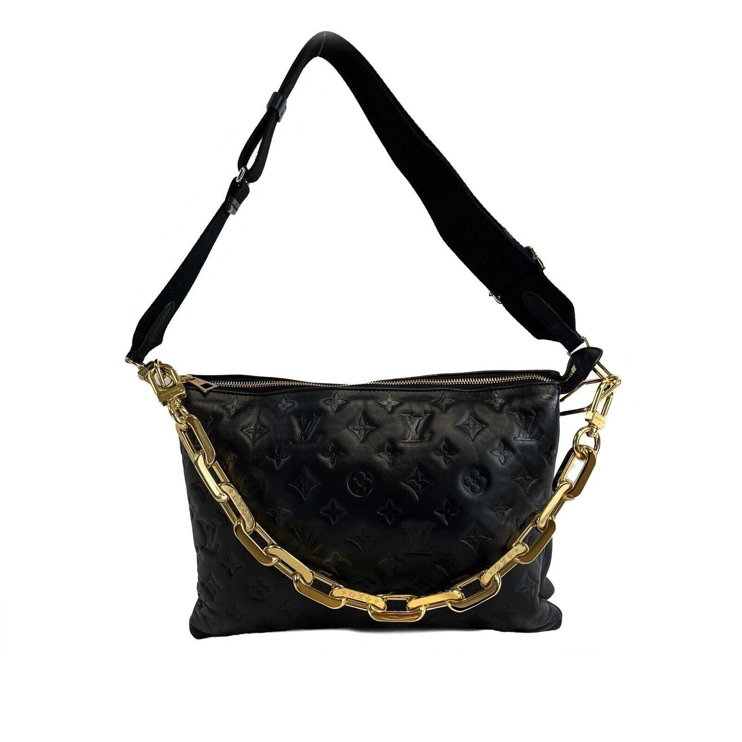 LOUIS VUITTON - Coussin MM - Black Leather Shoulder Bag w/ 2 Straps FULL KIT