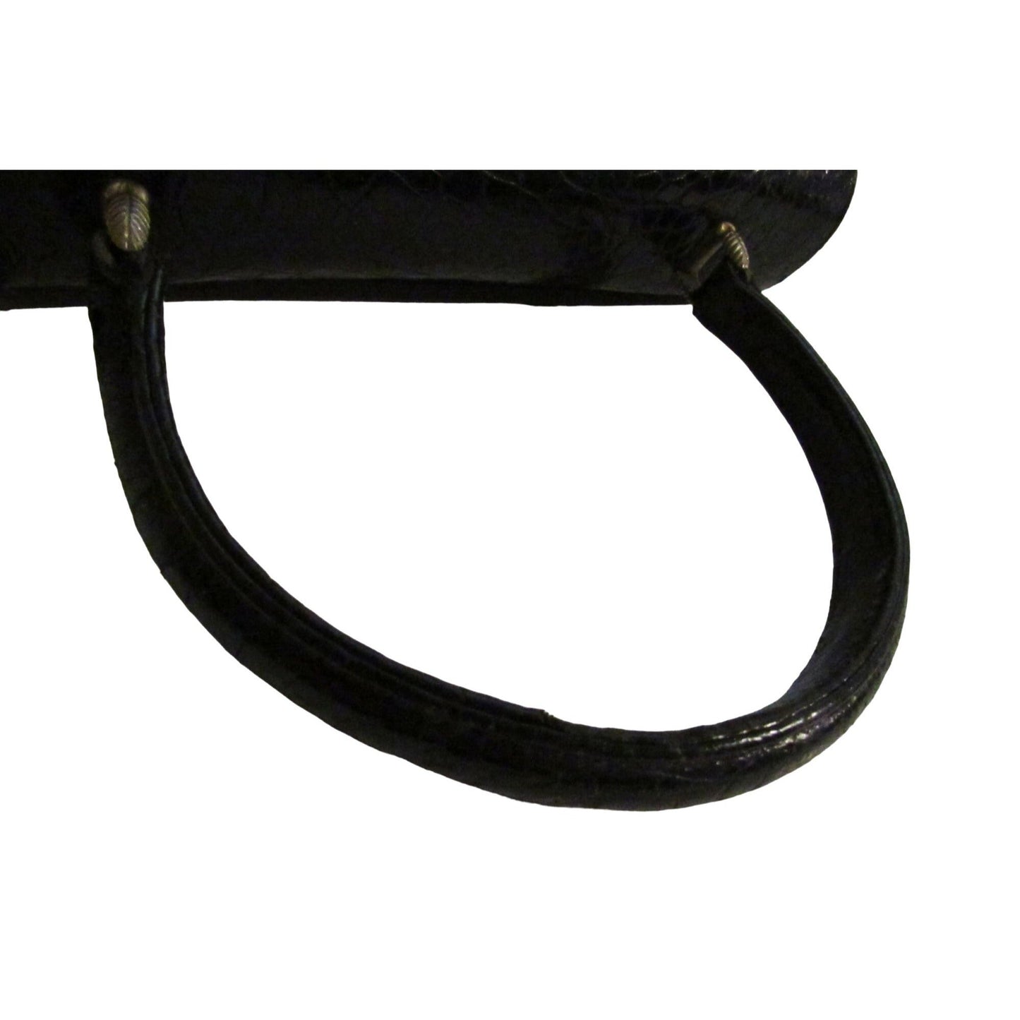 Giorgio GUCCI, Bamboo 1947 style, dark navy crocodile leather, top handle purse with sterling hardware, a boxy, structured shape, & an envelope style top