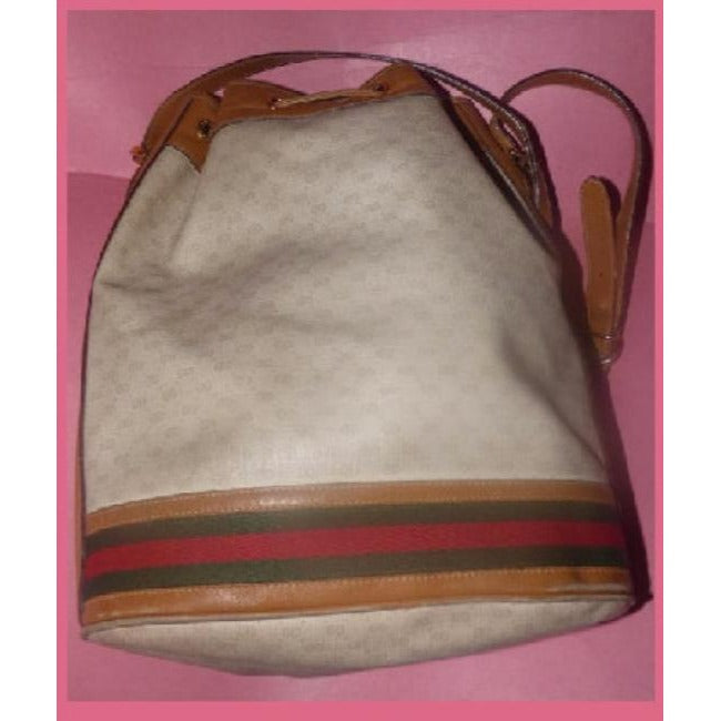 Gucci Vintage Pursesdesigner Purses Camel Small G Logo Print On Ivory Coated Canvas And Camel Leathe
