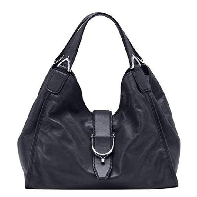 Gucci Stirrup Hobo Xl Top Handle Style Satcheltote Black Leather With Chrome Satchel
