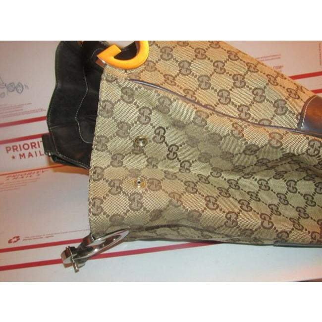 Gucci Top Handle Xl W Canvasleather Metal G Accents Brown Guccissima Print Leather Tote