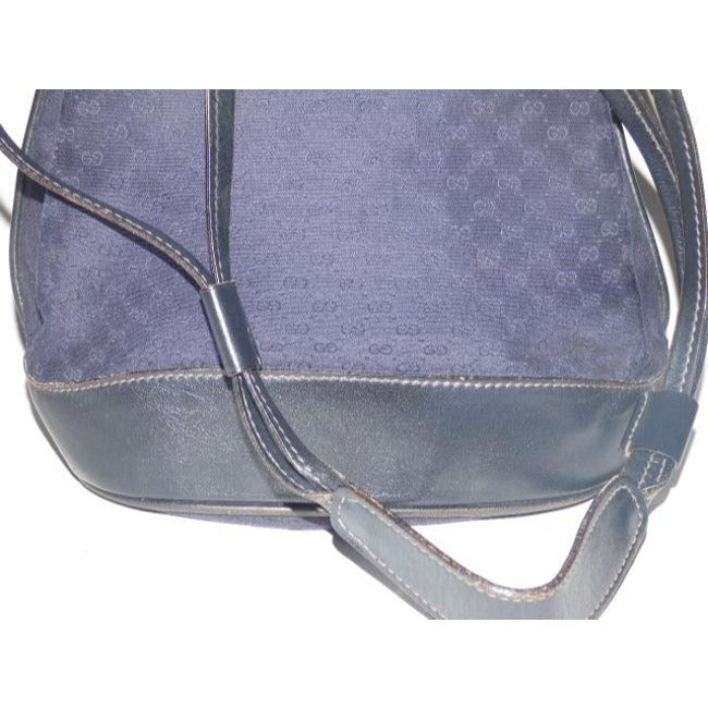 Gucci Navy Blue Micro G Logo Print on Midnight Blue Leather Bucket Bag