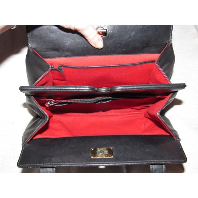 Gucci Padlock Top Handle Bag W Hinged Topcompartments Black Leather Satchel