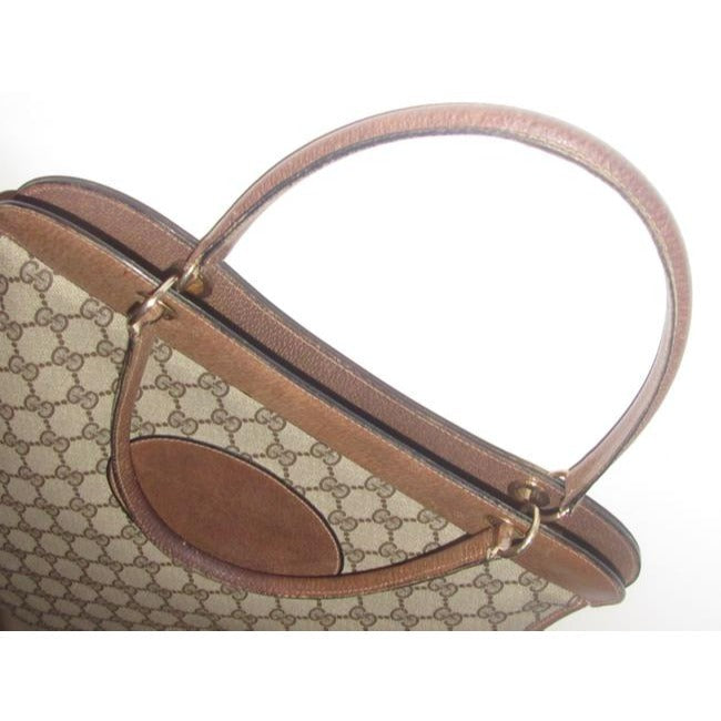 Gucci Vintage Brown Large G Logo Print Coated Canvas And Brown Leather Tote