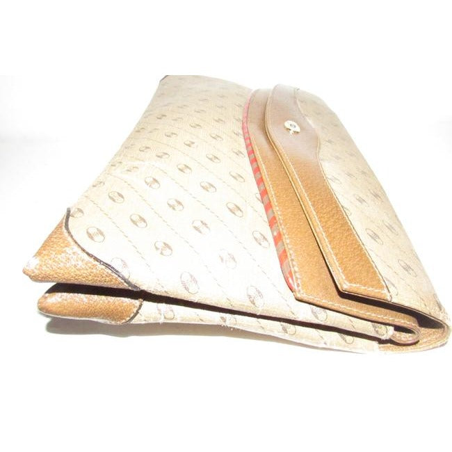Gucci Brown Diagonal Link Print Clutch w Double Flap Top & Red & Green Trim