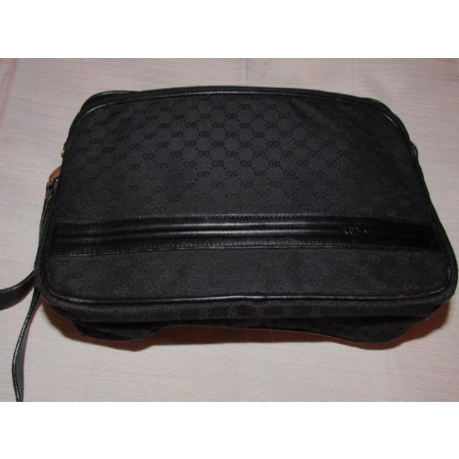 Gucci black leather & black micro Guccissima print canvas, roomy, cross body/messenger bag