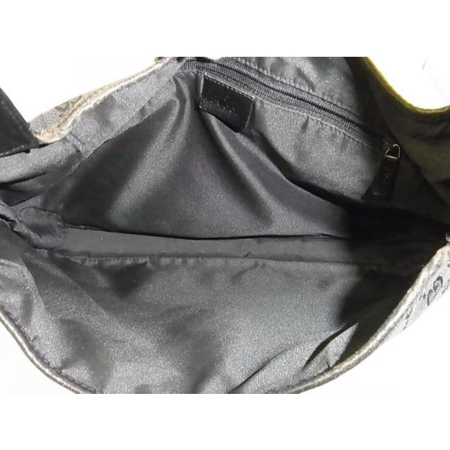 Gucci Jackie New O Logo Black Charcoal Gray Leather Canvas Hobo Bag