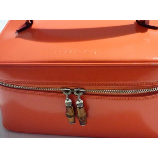 Gucci Reddish Orange Glossy Leather Bamboo Line Satchel