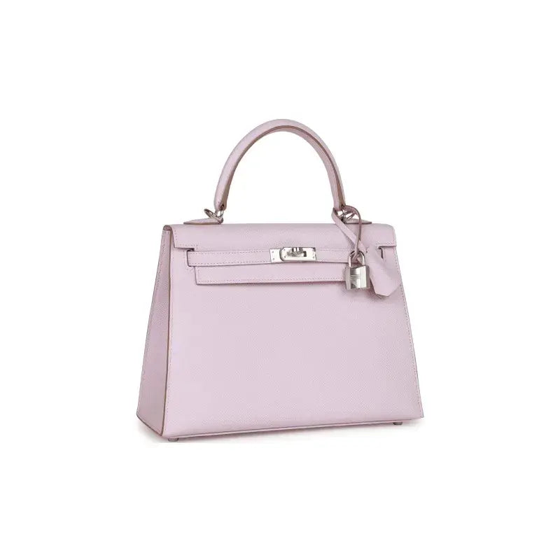HERMES Kelly Bag Epsom Leather Handbag (25,28) Mauve Pale Dream Purple  silver hardware