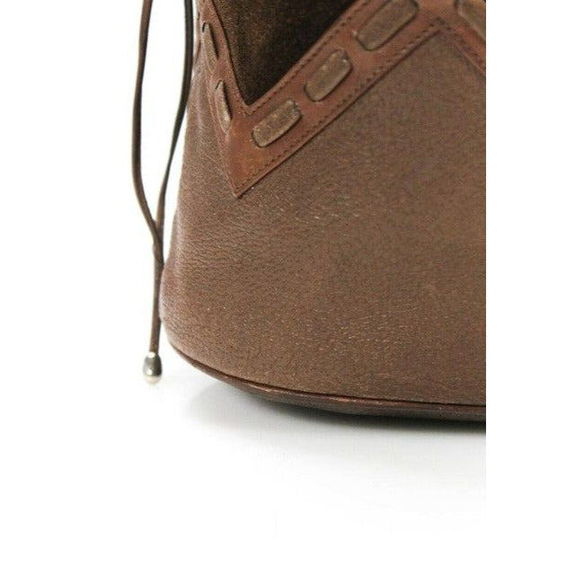 Gucci Toffee Brown Leather And Dark Brown Suede Early Diamante Line Bucket Bag