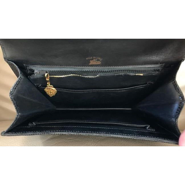 Gucci Box Skin Lunch Style With Midnight Bluebamboo Handle Lizardsnakeskin Satchel