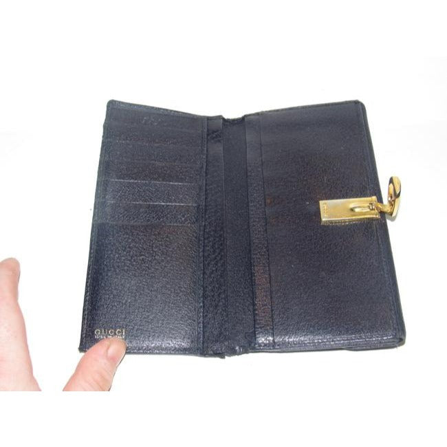 Gucci Navy Leather Exterior And Lining With Gold G Hinge Closure Vintage Wallet