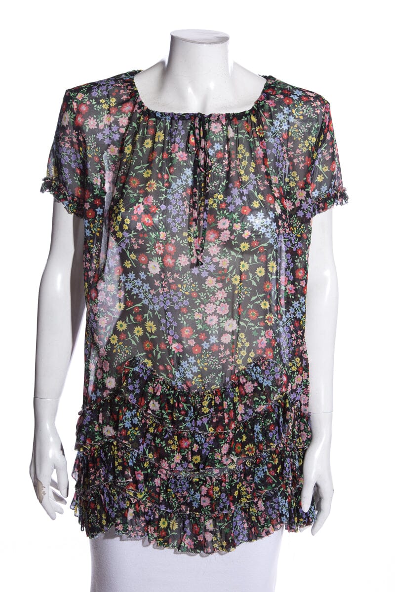 Gucci Black & Multi Floral Blouse SZ 36