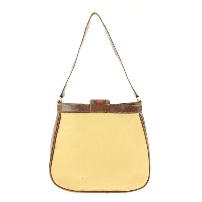 Gucci Jackie Early With Shelly Stripe Brown Leather And Gg Leather Satchel