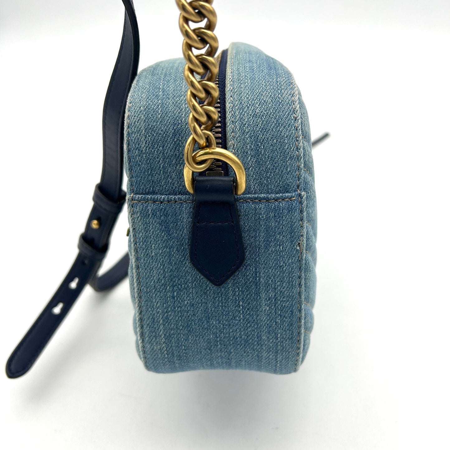 Gucci Floral GG Marmont Denim Camera Bag - Blue Crossbody Bags, Handbags LA24878