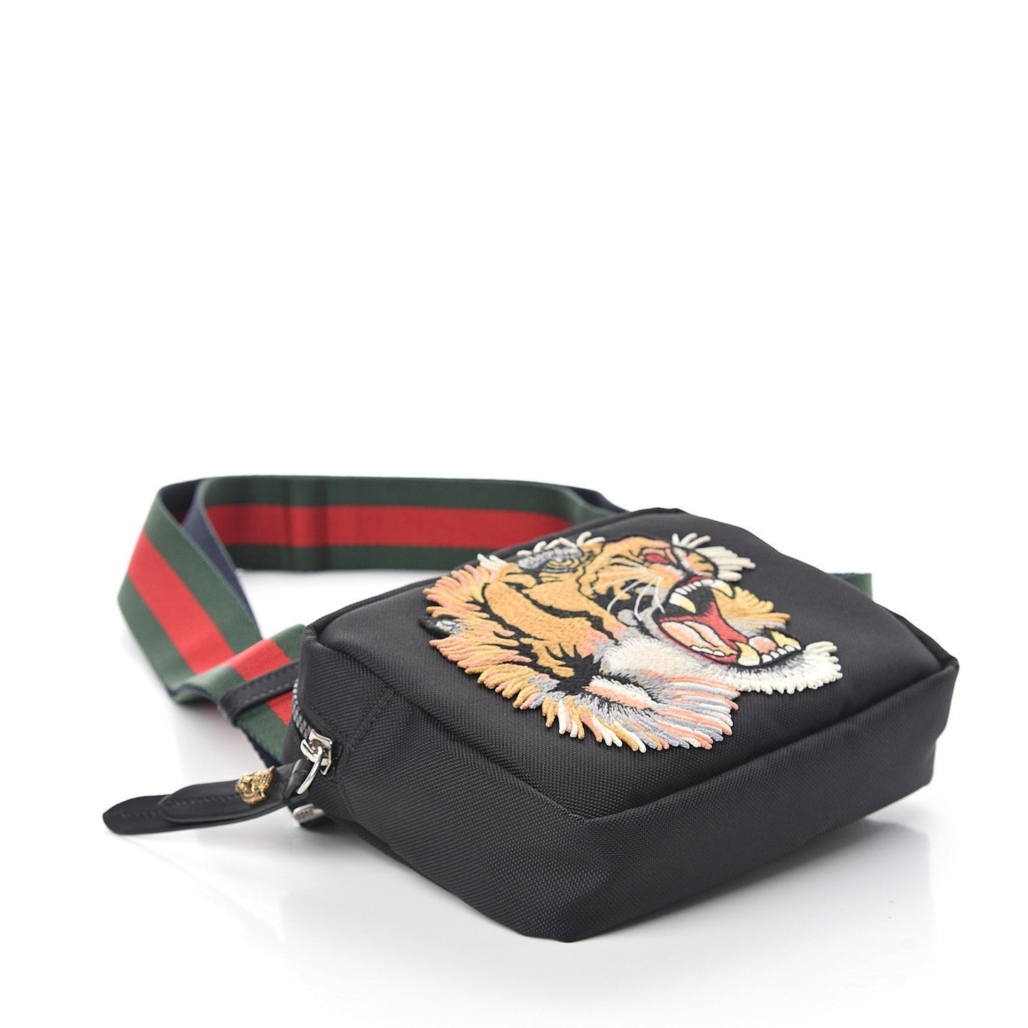 Gucci Embroidered Tiger Messenger Bag in Black