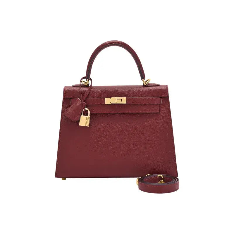 HERMES Kelly  red Togo leather Bag Handbag (25,28) gold hardware