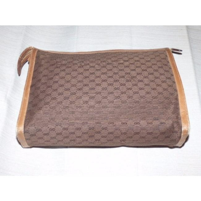 Gucci Vintage Purses Brown Leather And Gg Leather Clutch