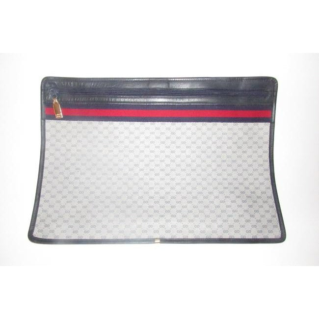 Gucci Early Xl Web Supreme Portfolio Purse Navy Blue Small G Logo Print Coated Canvas And Navy