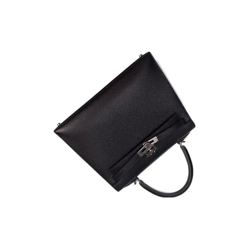 HERMES Kelly 25 Bag Epsom Leather Handbag (25,28) Silver hardware - black