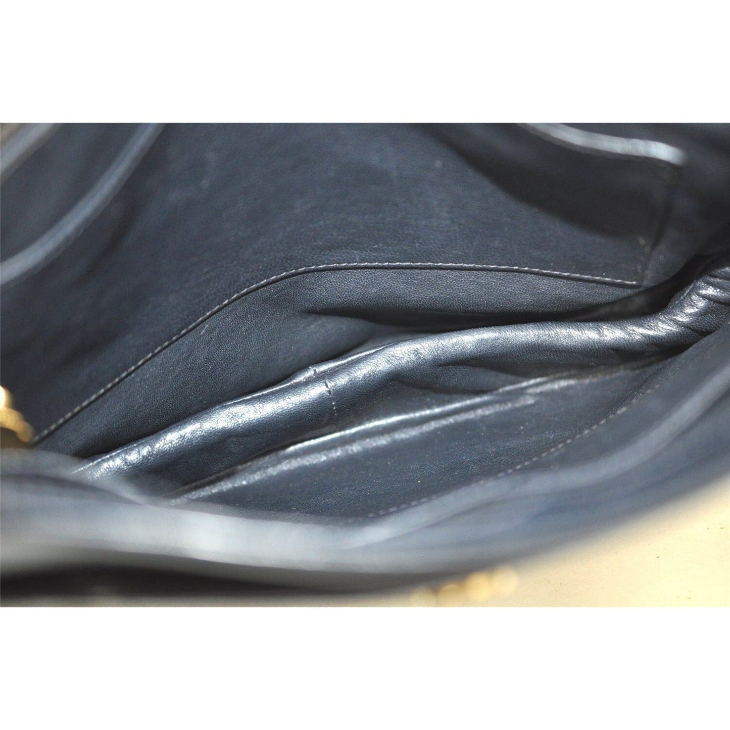 Gucci 1973 navy leather roomy handbag with a gold GG snap