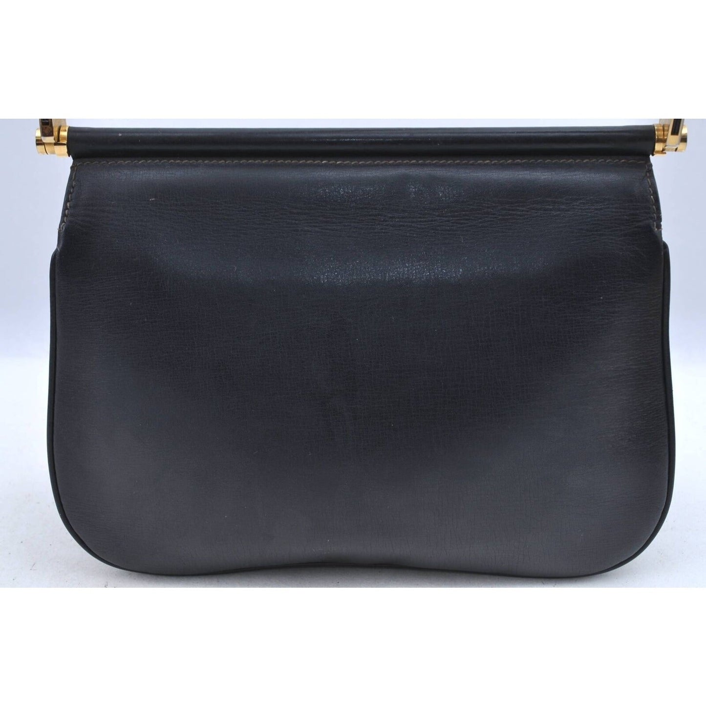Gucci 60's navy leather saddle bag with gold logo clasp