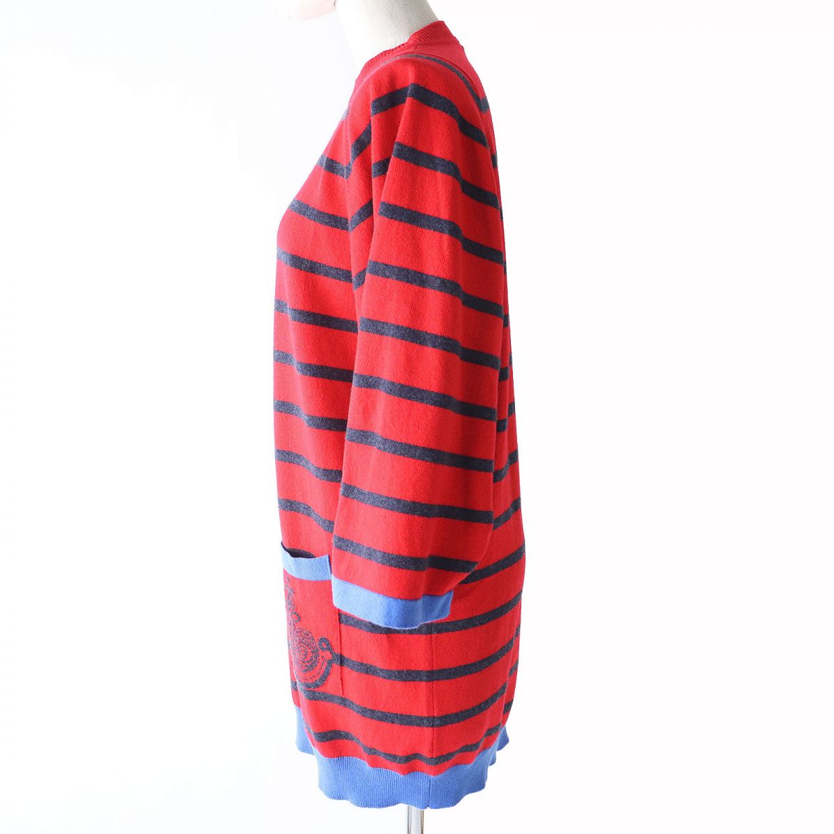 HERMES knit Main: 100% cashmere Red x navy x blue Women 34 Used