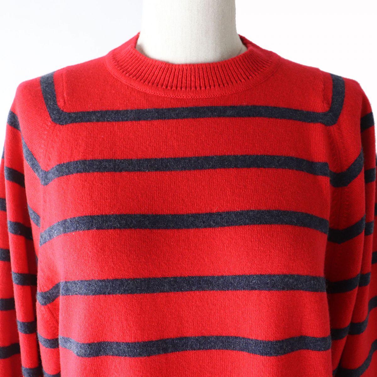 HERMES knit Main: 100% cashmere Red x navy x blue Women 34 Used